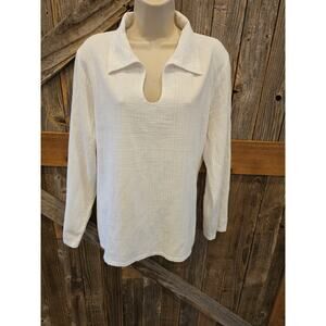J jill size XL peasant popover v neck white guaze Career Casual Long sleeve